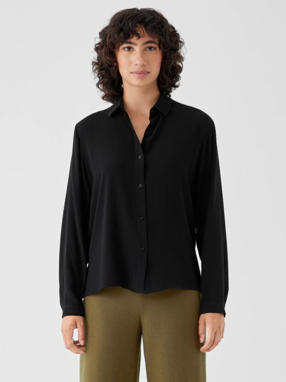 Eileen Fisher Silk Georgette Crepe Shirt Black PP Petite (2P-4P)
